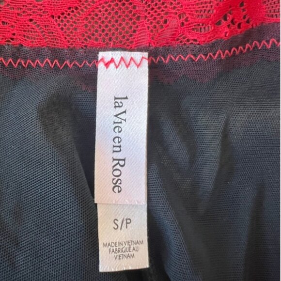 La vie en Rose Lace babydoll Lingerie / Black & Red / Size Small - Picture 4 of 5